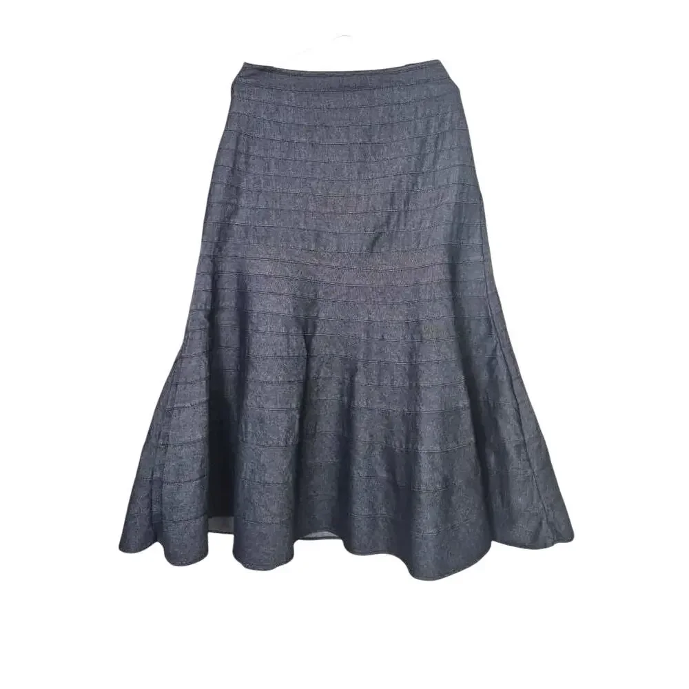 Denim Maxi Skirt Sz 8 Med Dark Fit & Flare Classic Preppy Cowgirl Country